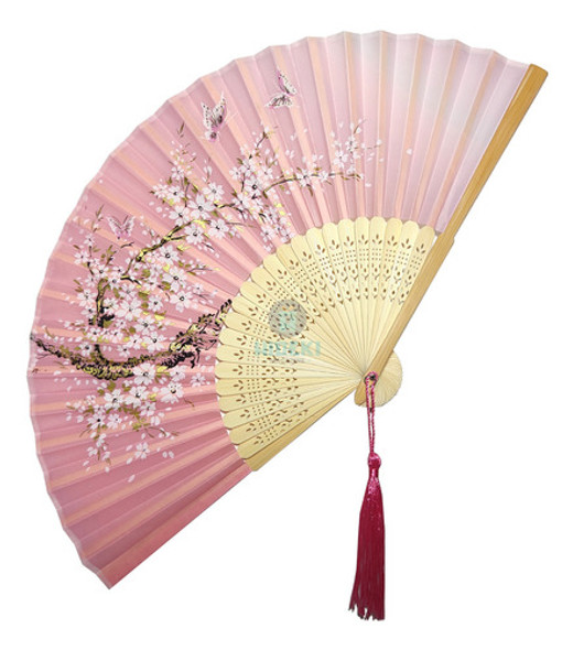 Kit 2 Leques De Mão Oriental Japonês 21cm Rosa E Preto Bambu 1