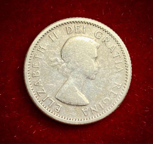 Moneda 10 Centavos Canadá 1955 Km 51 Plata 0.800 Elizabeth 2 0