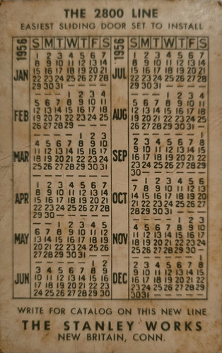 Calendário Antigo, 1956,new Britain,stanley Works, P Coleção 1