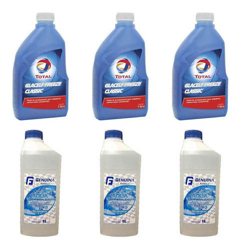 Kit C/3l Total Aditivo Radiador Glacelf Freeze Azu + 3l Agua 0