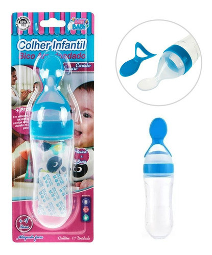 Mamadeira Colher Dosadora Para Bebê Silicone Papinha Azul 0