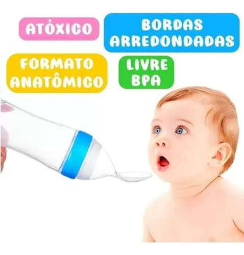 Mamadeira Colher Dosadora Para Bebê Silicone Papinha Azul 1
