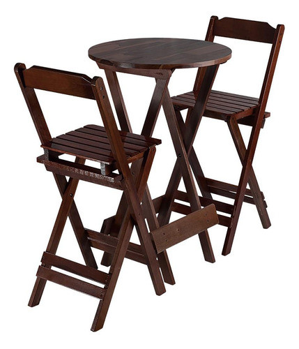 Mesa Madeira Para Bistrô Imbuia Redonda 2 Cadeiras Maplan 0