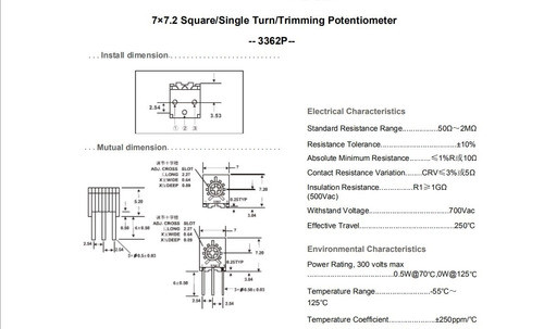 Lote 10 X Preset 2k 1 Vuelta Trimmer 3362p 0.25w Itytarg 1