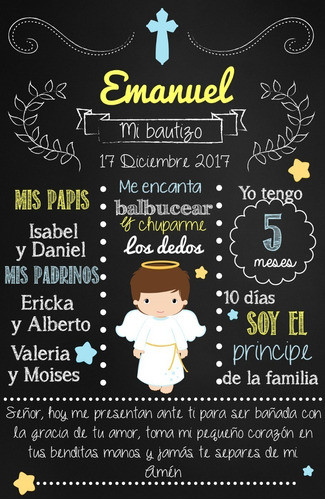 Pizarra Poster Bautizo Niño Editable 0