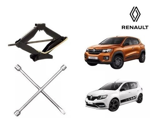 Kit Chave Cruz Cromada E Macaco Sanfona Renault Kwid Sandero 0