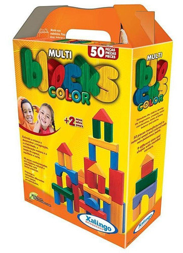 Jogo Infantil Multiblocks Madeira Colorido 50 Peças Xalingo 0