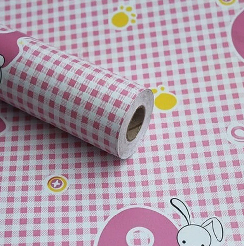 Papel Adhesivo Tapiz Pared Conejo Y Huellas Cuadrille Rosa 1