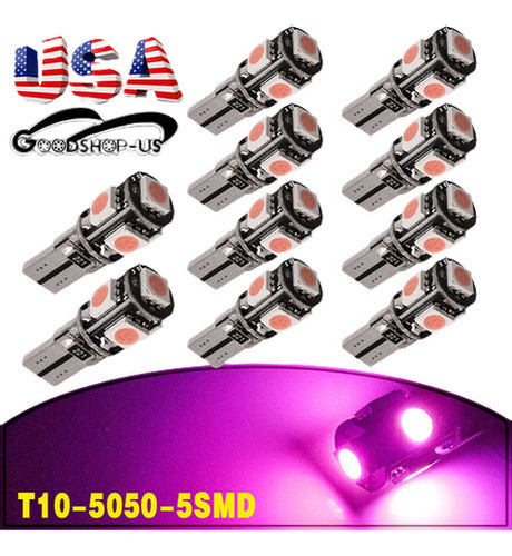 10pcs Púrpura Rosa Error Canbus T10 Gratis Cuña 5smd Led Bom 1