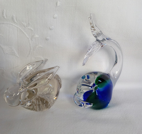Piezas De Cristal De Murano, Pez De 14cm Y Conejo. 1