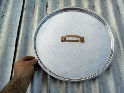 Tapa Para Olla En Chapa Gruesa Cromada Manija Bronce 42,2 Diam X 3,5 Alto Total 0