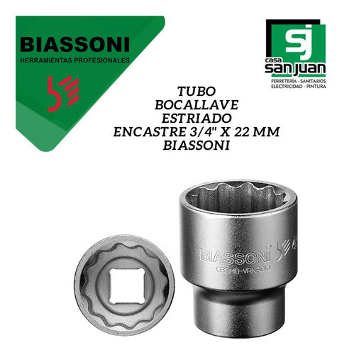 Tubo Bocallave Encastre 3/4 Estriado 22 Mm Cr/v  Biassoni 1