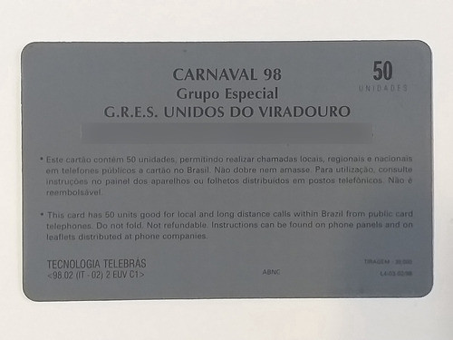 Ct188= Cartao Telebras Viradouro = Desc,5,00 Ver Abaixo 1