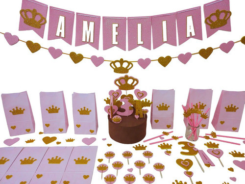 Combo Cumple Corona Princesa Goma Eva Glitter Deco 0