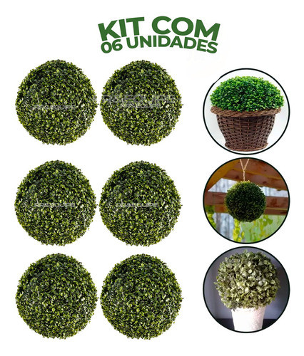 Kit 6 Buchinho Artificial De Eucalipto Bola De Grama 12cm 0