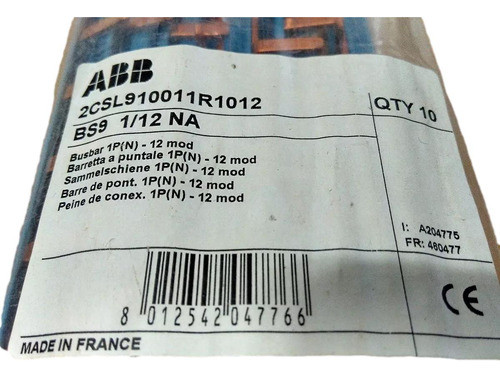 Barramento Abb 2csl910011r1012 1p(n) 1/12na Pct 10unid. 1