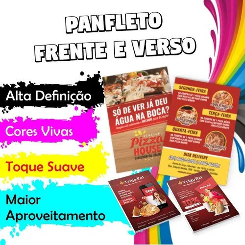 1000 Panfleto Cardápio Para Pizzaria 2 Dobras A4 Arte Grátis 0