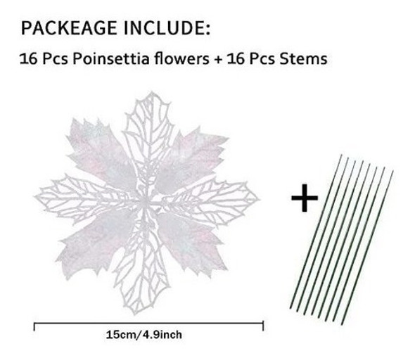 Flores Artificiales De Navidad Blanco (pack De 16) 1