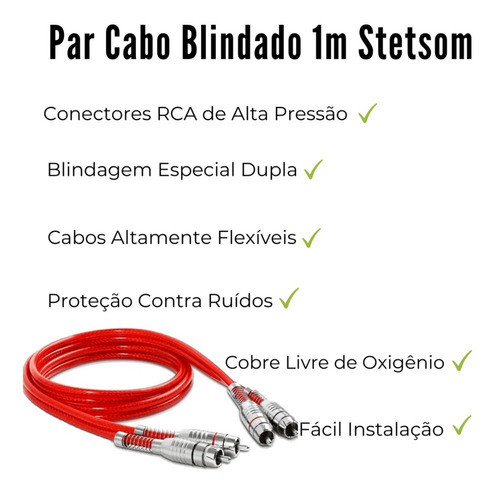 2 Cabo Rca Som Carro 1 Metro Blindado Stetsom Prata 4mm 1