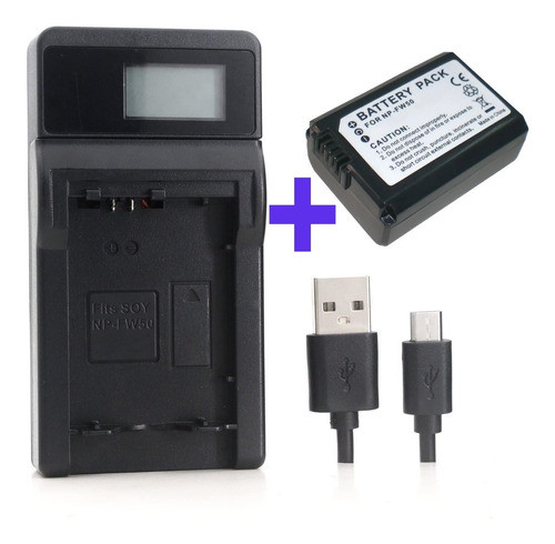 Cargador + Bateria P/ Sony Np-fw50 Nex-5 Slt-a33 A35 A55 A37 0
