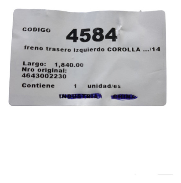 Cable Freno Trasero Izquierdo Para Toyota Corolla Hasta 2014 1