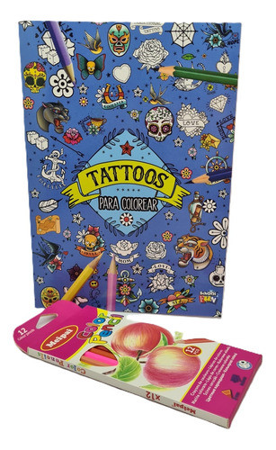 Libro Para Colorear Tattos Tatuajes Con 12 Pinturitas 0