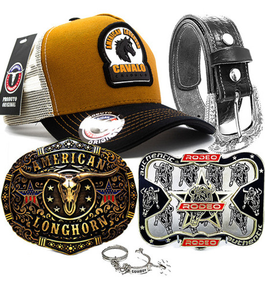 Boné American Peão Cinto Couro C/ Fivela Country Chaveiro 0
