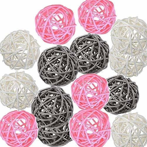 Esferas Decorativas De Ratan 15u./ 5 Cm/ Blanco Gris Rosa 0