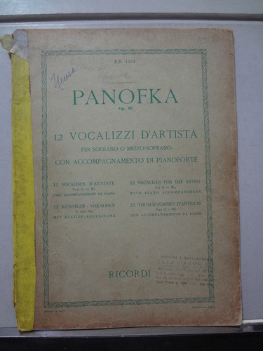 Livro 12 Vocalizzi Panofka Op. 86 Soprano Mezzo Em Italiano 0