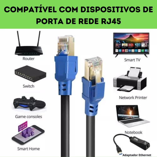 Cabo De Rede Internet Computador Pc Azul Rj45 10 Metros Nfe 1