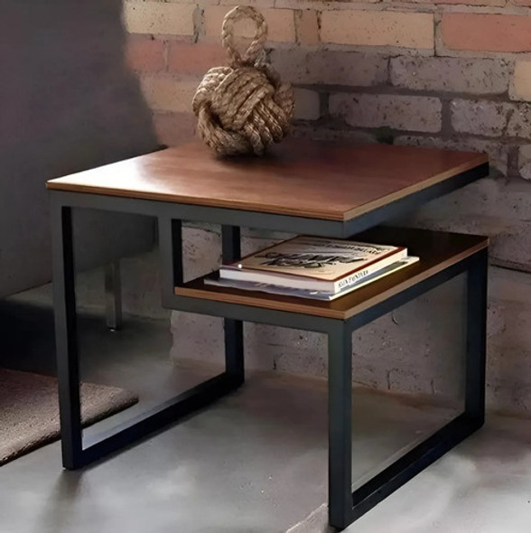 Mesa De Living Lateral En Hierro Y Madera 0