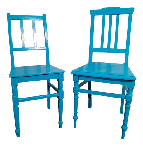 Antiguo Set Vintage 2 Sillas Madera Color Celeste 0