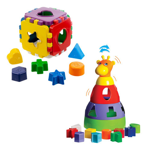 Kit Brinquedo Educativo Didático Cubo + Torre De Montar 0