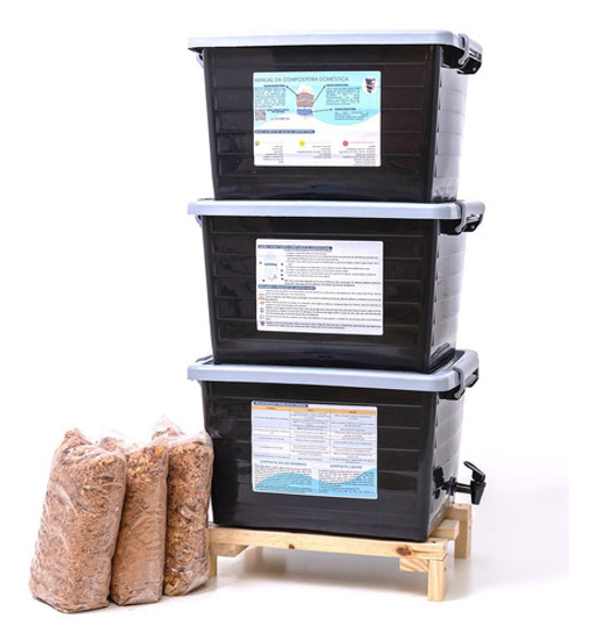 Composteira Doméstica Minhocário C/ Suporte Sem Minhocas 90l 0