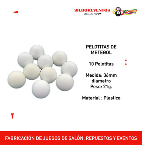 Pelotitas Plastica Metegol Gajos 10 Unidades 36mm Blanco 1
