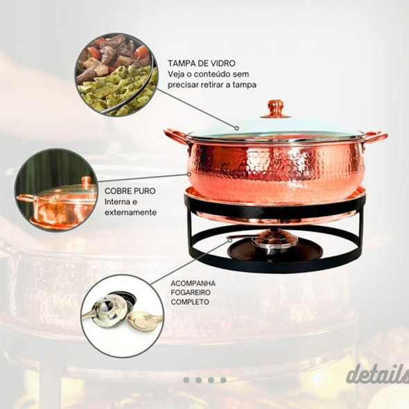 Rechaud Bojudo Cobre Puro Banho Maria 8 Litros Buffet 1
