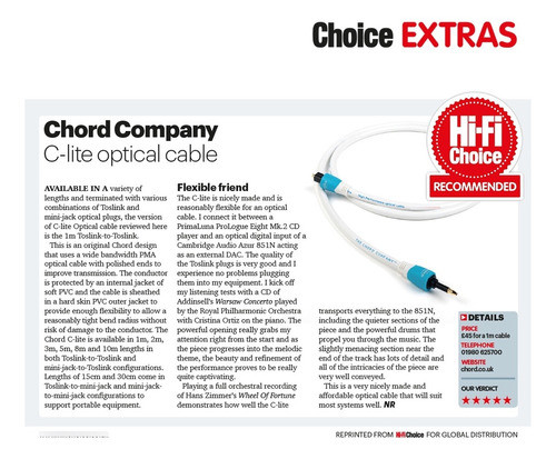 Cable Fibra Optica Audio Digital Toslink Chord England 1m 1