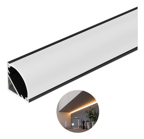 Perfil De Canto Preto C/ 2m Barra 45° Sobrepor Para Fita Led 0