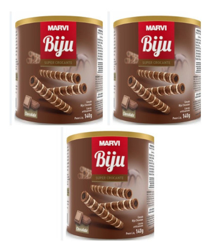 Kit C/3 Canudo Sorvete Biju Recheado Chocolate Marvi 140g 0