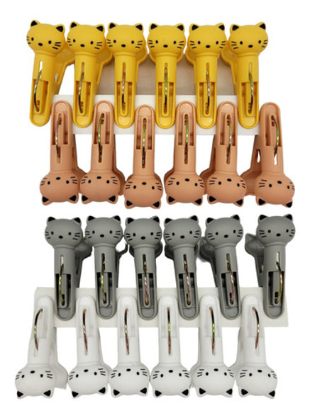 Set X 12 Broches Plasticos Para Ropa Forma De Gato 0