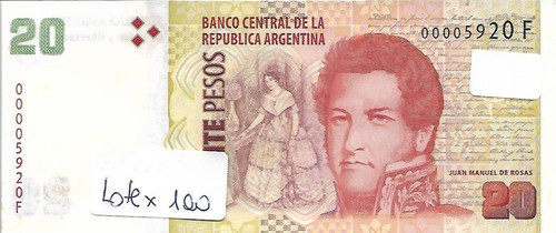 Lote 100 Billetes $ 20 Serie F 4 Ceros Sin Circular Palermo 0