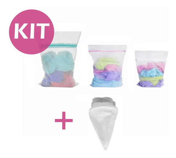Kit 3 Saquinhos C/ Ziper  E Coletor Pelos P/ Maquina Lavar 1