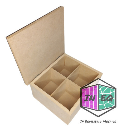Caja De Té Con 4 Divisiones Y Tapa P/ Azulejo De Fibrofácil 1