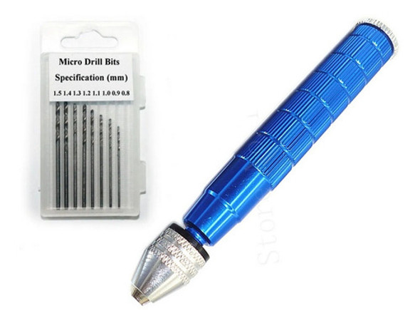 Mini Taladro Manual Regulable Modelismo Set Mechas 0.5 A 3mm 0