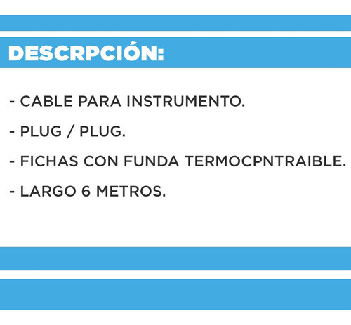Cable Para Instrumento 3 Metros Plug Termocontraible 1