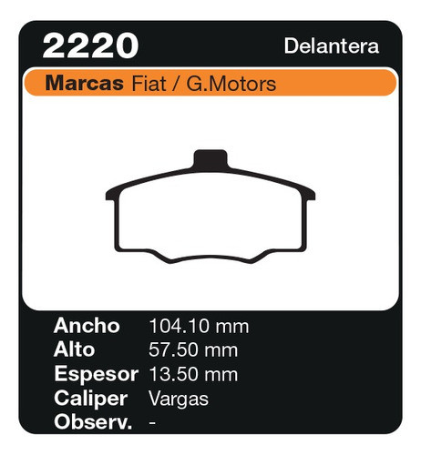 Pastillas Freno Delanteras Fiat Duna 1.6 , 90/94 - Pf 2220 1