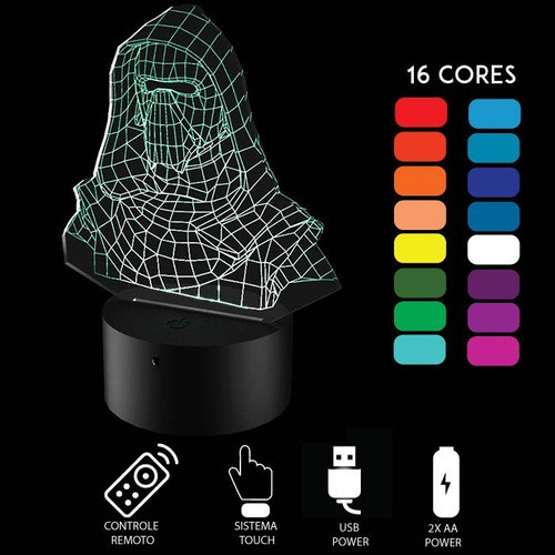 Luminária 3d - Kylo Ren Bust Star Wars - Com Controle 1