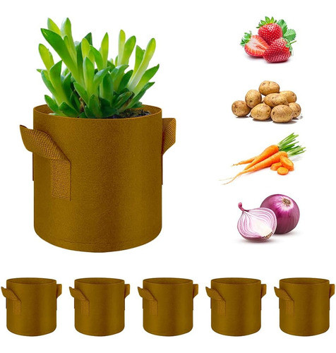 Finegearpow 5-pack 5 Galones Bolsas De Cultivo Macetas De Te 0
