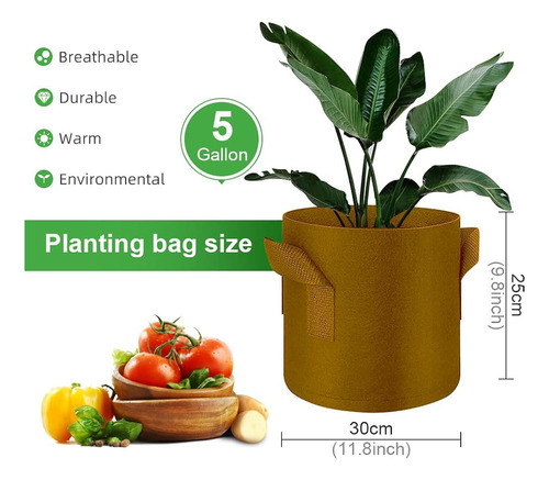 Finegearpow 5-pack 5 Galones Bolsas De Cultivo Macetas De Te 1