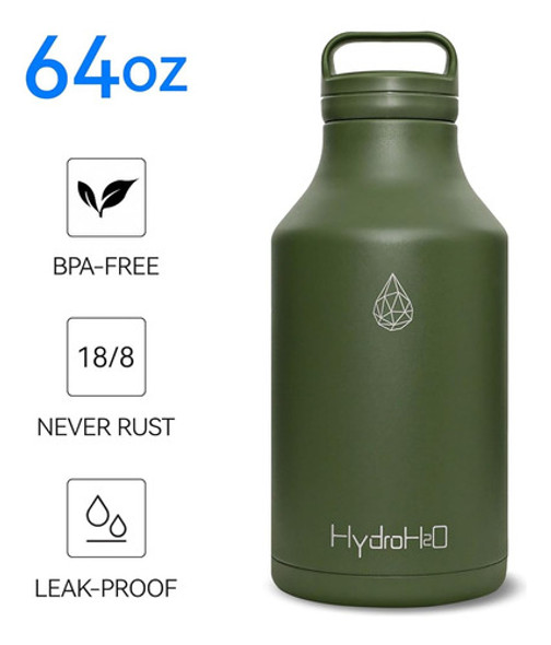 Botella De Agua De Acero Inoxidable Hydro H2o De 64 Oz, Jarr 1 Botella De Agua De Acero Inoxidable Hydro H2o De 64 Oz, Jarr 1